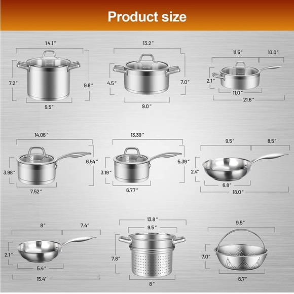 Professional Stainless Steel Pots and Pans Set, 17PC Induction Cookware Set - Picture 2 of 2